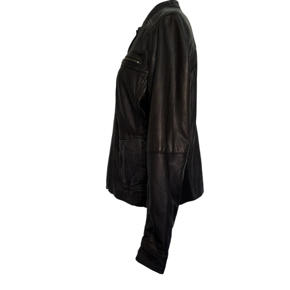 Caslon extra large black leather bomber jacket - Picture 7 of 12